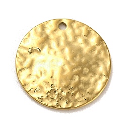 304 Stainless Steel Pendants, Textured, Flat Round Charms, Real 14K Gold Plated, 20x2mm, Hole: 1.5mm(STAS-L022-119G)