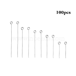304 Stainless Steel Eye Pin, Stainless Steel Color, 20mm/30mm/35mm/40m/50mm, Hole: 2mm, Pin: 0.7mm, 100pcs/box(STAS-CJ0005-03)