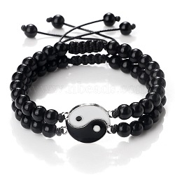 Black and White Yin Yang Non-Magnetic Synthetic Hematite Braided Bracelets, Valentine's Day Adjustable Bracelets for Women Men(NA9786-2)