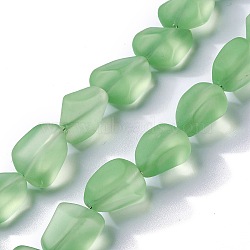 Transparent Frosted Glass Beads Strands, Nuggets, Light Green, 15x12x9.5mm, Hole: 1mm, about 40pcs/strand, 23.62''(60cm)(FGLA-S001-02B)