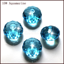 K9 Glass, Imitation Austrian Crystal Beads, Grade AAA, Faceted, Rondelle, Deep Sky Blue, 6x4mm, Hole: 0.7~0.9mm(SWAR-F068-4x6mm-10)