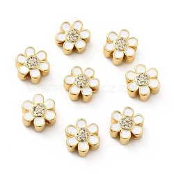 Flower Brass Micro Pave Clear Cubic Zirconia Beads, Real 18K Gold Plated, with Enamel, Cadmium Free & Nickel Free & Lead Free, White, 10x9x5mm, Hole: 1.8mm(KK-G419-06G-04)