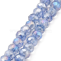 Spray Painted Imitation Jade Glass Beads Strands, AB Color Plated, Faceted, Round, Cornflower Blue, 4x3.5mm, Hole: 1mm, about 135pcs/strand, 18.90''(48cm)(GLAA-P058-01A-07)