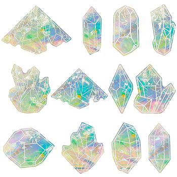 12Pcs Colorful Suncatcher Rainbow Prism Electrostatic Glass Stickers, Diamond Waterproof Laser PVC Window Static Decals, Clear AB, 118~133x50~183x0.2mm