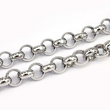 304 Stainless Steel Rolo Chains, Belcher Chains, Unwelded, Stainless Steel Color, 10x4mm