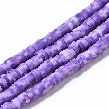 Handmade Polymer Clay Beads Strands, for DIY Jewelry Crafts Supplies, Heishi Beads, Disc/Flat Round, Medium Purple, 6x0.5~1mm, Hole: 1.8mm, about 320~447pcs/strand, 15.75 inch~16.14 inch(40~41cm)