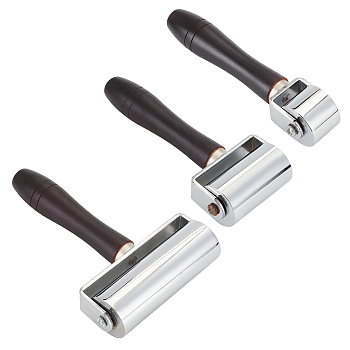 3Pcs 3 Style Wood with Iron Leather Glue Edges Laminating Roller, Leather Craft Press Roller, Platinum, 160~163x40~115x35mm, 1pc/style