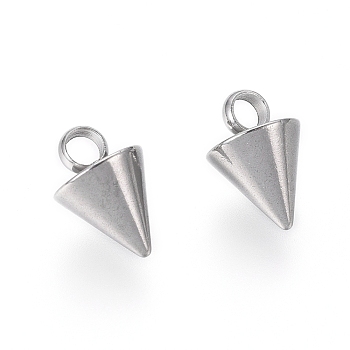 304 Stainless Steel Pendants, Spike/Cone, Stainless Steel Color, 8.5x6mm, Hole: 2mm