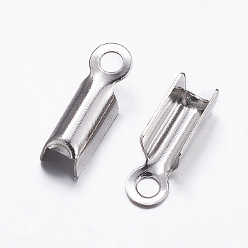 Tarnish Resistant 304 Stainless Steel Folding Crimp Ends, Fold Over Crimp Cord Ends, Stainless Steel Color, 8x2.5x2.5mm, Hole: 1mm