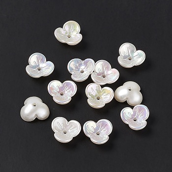 Opaque Acrylic Bead Cap, AB Color, 3-Petal Flower, White, 12x12.5x5mm, Hole: 1.6mm