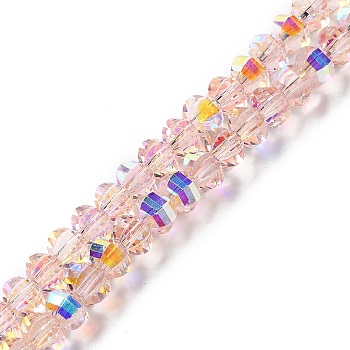 Transparent Electroplate Glass Beads Strands, AB Color, Faceted Lantern, Misty Rose, 6x4.5mm, Hole: 1.4mm, about 98pcs/strand, 17.72''(45cm)