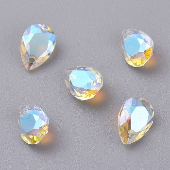Glass Rhinestone Pendants, Faceted, Teardrop, Crystal Shimmer, 9x6x4mm, Hole: 1mm
