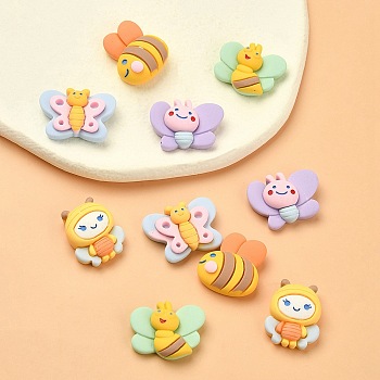 20Pcs 5 Styles Opaque Resin Insect Cabochons, Bees & Butterfly, Mixed Color, 22x18mm, 4pcs/style