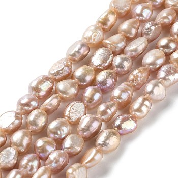 Natural Keshi Pearl Beads Strands, Cultured Freshwater Pearl, Baroque Pearls, Two Side Polished, Grade 3A+, Bisque, 8~9x7~8x6~8mm, Hole: 0.6mm, about 42pcs/strand, 13.78''(35~35.5cm)
