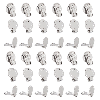 40Pcs 304 Stainless Steel Clip-on Earring Settings, Flat Round, Stainless Steel Color, 20x15x9mm, Hole: 2.5mm
