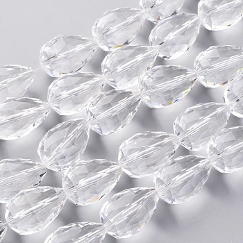 Glass Bead Strands, Faceted, Drop, Clear, 28x17~18mm, Hole: 2mm, 8pcs/strand, 8 inch(21cm)