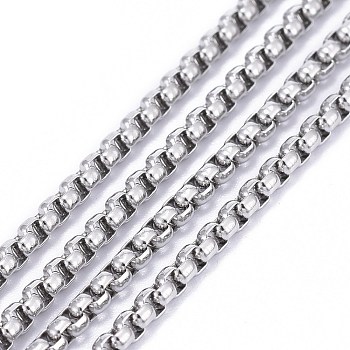 304 Stainless Steel Box Chains, with Spool, Unwelded, Stainless Steel Color, Link: 2x2mm, about 32.8 Feet(10m)/roll