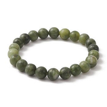 Natural Chinese Jade Round Beaded Stretch Bracelets for Women, Inner Diameter: 2-1/8 inch(5.35cm), Beads: 8.5mm