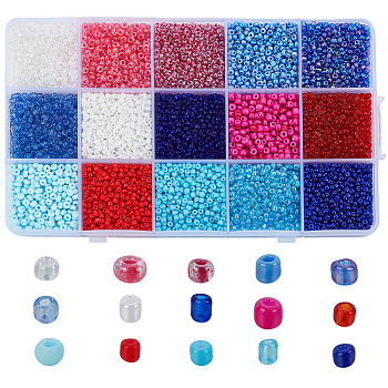 180G 15 Styles Glass Seed Beads, Round, Mixed Color, 1.5~4mm, Hole: 0.5~1mm, 12g/style