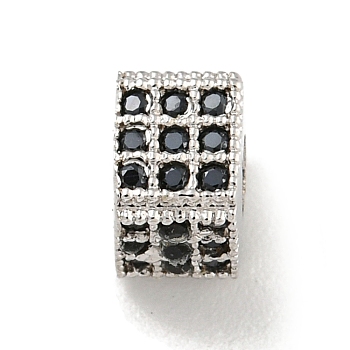 Brass Micro Pave Black Cubic Zirconia Beads, Cube, Platinum, 4.5x4.5x5.5mm, Hole: 2.5mm