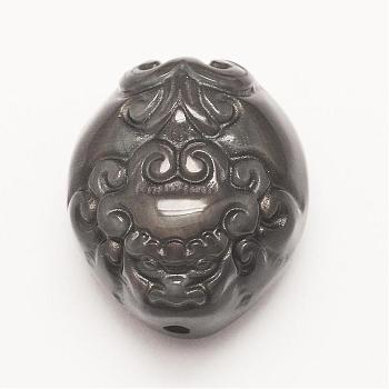 Carved Natural Obsidian Pendants, Pi Xiu, 22x19x13mm, Hole: 2mm