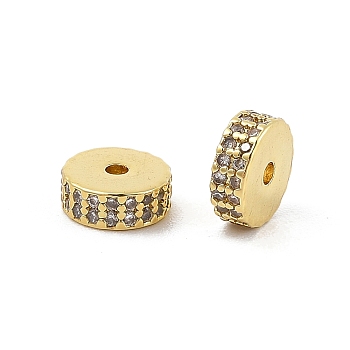 Rack Plating Brass Micro Pave Cubic Zirconia Beads, Long-Lasting Plated, Lead Free & Cadmium Free, Flat Round/Disc, Real 18K Gold Plated, Clear, 7.5x3mm, Hole: 1.4mm