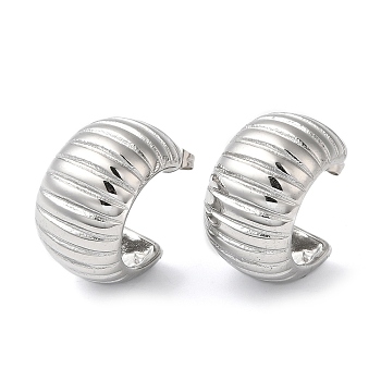 304 Stainless Steel Round Stud Earrings for Women, Stainless Steel Color, 24x14.5mm
