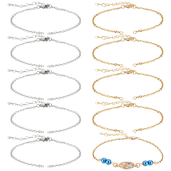 20Pcs 2 Colors 304 Stainless Steel Cable Chain Link Bracelet Making, with Lobster Claw Clasps and Extension Chain, Golden & Stainless Steel Color, 7-1/8 inch(18cm), 10pcs/color