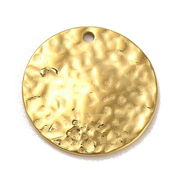 304 Stainless Steel Pendants, Textured, Flat Round Charms, Real 14K Gold Plated, 20x2mm, Hole: 1.5mm