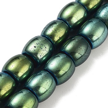 Synthetic Magnetic Hematite Beads Strands, Long-Lasting Plated, Barrel, Green Plated, 8~8.5x7.5~8mm, Hole: 1mm, about 51pcs/strand, 16.54''(42cm)