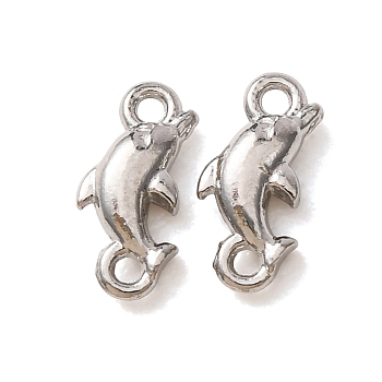 304 Stainless Steel Connector Charms, Dolphin Links, Stainless Steel Color, 9x4x2.5mm, Hole: 1mm