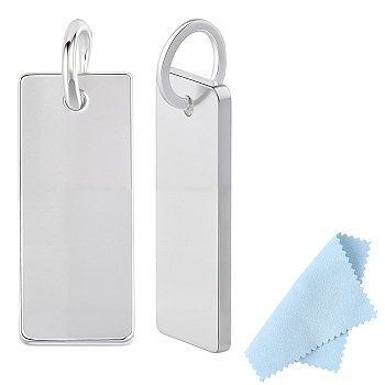 3Pcs 925 Sterling Silver Blank Stamping Tag Rectangle Charms with Jump Rings and 1 Sheet Double Sided Suede Fabric Silver Polishing Cloth, Silver, 12x5x0.5mm, Hole: 2.5mm
