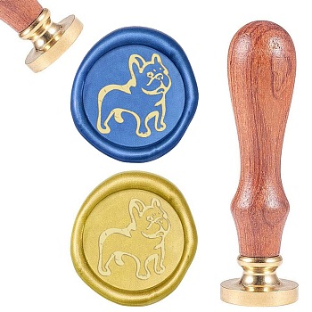 DIY Scrapbook, Brass Wax Seal Stamp and Wood Handle Sets, Dog, Golden, 8.9x2.5cm, Stamps: 25x14.5mm