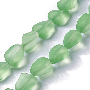 Transparent Frosted Glass Beads Strands, Nuggets, Light Green, 15x12x9.5mm, Hole: 1mm, about 40pcs/strand, 23.62''(60cm)