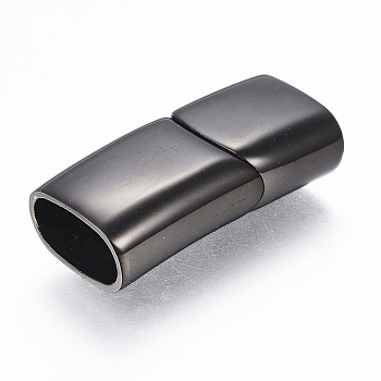 304 Stainless Steel Magnetic Clasps with Glue-in Ends, Rectangle, Gunmetal, 29x14x8.5mm, Hole: 6~7x12mm