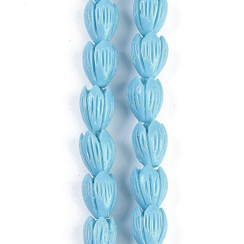 Synthetic Coral Dyed Carved Beads Strands, Flower, Light Sky Blue, 12x8.5mm, Hole: 0.7mm, about 35pcs/strand, 14.06''(35.7cm)