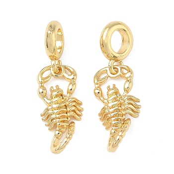 Brass Scorpion European Dangle Charms, Large Hole Pendants, Lead Free & Cadmium Free, Long-Lasting Plated, Rack Plating, Golden, 26mm, Hole: 4.5mm, Scorpion: 18.5x8.5x5mm