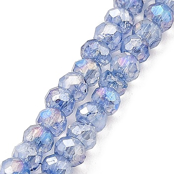 Spray Painted Imitation Jade Glass Beads Strands, AB Color Plated, Faceted, Round, Cornflower Blue, 4x3.5mm, Hole: 1mm, about 135pcs/strand, 18.90''(48cm)