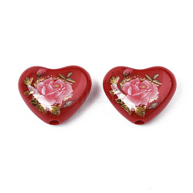 Flower Printed Opaque Acrylic Heart Beads(SACR-S305-28-I04)-2