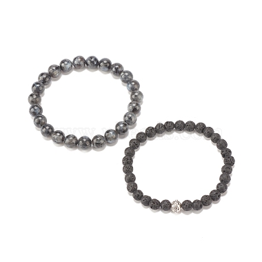 2Pcs 2 Style Natural Gemstone & Lava Rock Stretch Bracelets Set(BJEW-JB08193)-6