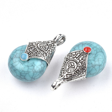 28mm Turquoise Teardrop Alloy+Other Material Pendants