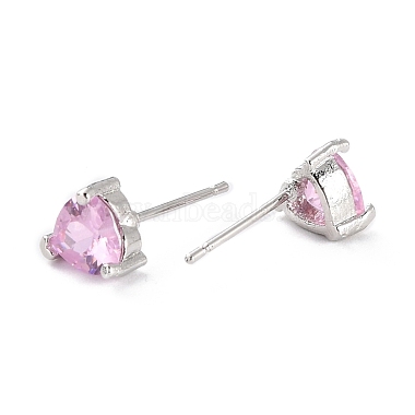 Dainty Heart Pink Cubic Zirconia Stud Earrings for Her(EJEW-C002-11P-RS)-2