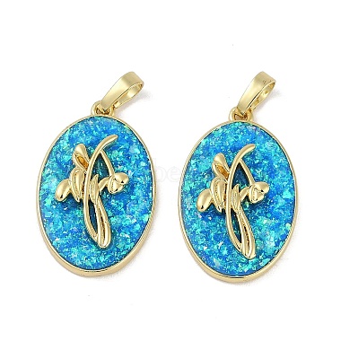 Real 18K Gold Plated Deep Sky Blue Flower Brass+Resin Pendants