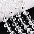Natural Quartz Crystal Beads Strands, Rock Crystal, with Seed Beads, Faceted, Rondelle, 7~8.5x5~7mm, Hole: 1mm, about 44~56pcs/strand, 14.96~15.55 inch(38~39.5cm)(G-T144-A01-13)