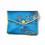 Embroidery Damask Cloth Pouches, with Snap Button and Zipper, Small Gift Bags for Jewelry, Deep Sky Blue, 7.8x9.9cm(ABAG-WH0023-04B-03)