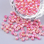 Rainbow ABS Plastic Imitation Pearl Beads, Gradient Mermaid Pearl Beads, Round, Hot Pink, 5.5~6x5~5.5mm, Hole: 1.5mm(X1-OACR-Q174-6mm-04)
