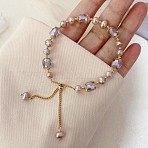 Acrylic & Cubic Zirconia Beads Slider Bracelets, Alloy Box Chain Bracelets for Women, Rondelle, Thistle, 6-1/4 inch(16cm)(WG9EBEA-01)
