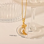 304 Stainless Steel Crystal Rhinestone Pendant Necklaces, Golden, Moon, 15.75 inch(40cm), Pendant: 36x19mm(FS-WG5BCFA-01)