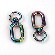 (Clearance Sale)Zinc Alloy Swivel Clasps, Oval, Rainbow Color, 39x16x7mm, Hole: 6x10mm(PALLOY-TAC0023-17D)