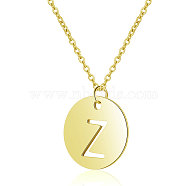 201 Stainless Steel Initial Pendants Necklaces, with Cable Chains, Flat Round with Letter, Golden, Letter.Z, 16.3 inch(40cm), 1mm(NJEW-S069-TN508-Z)
